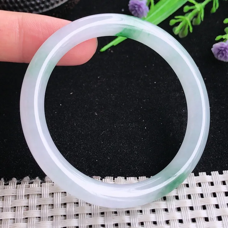 自然光50/7.5老坑冰胶水灵飘花圆条手镯翡翠玉镯美人镯
