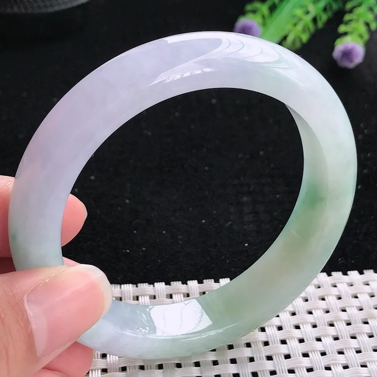 自然光57/12.8/9老坑冰润水灵飘花手镯翡翠玉镯美人镯
