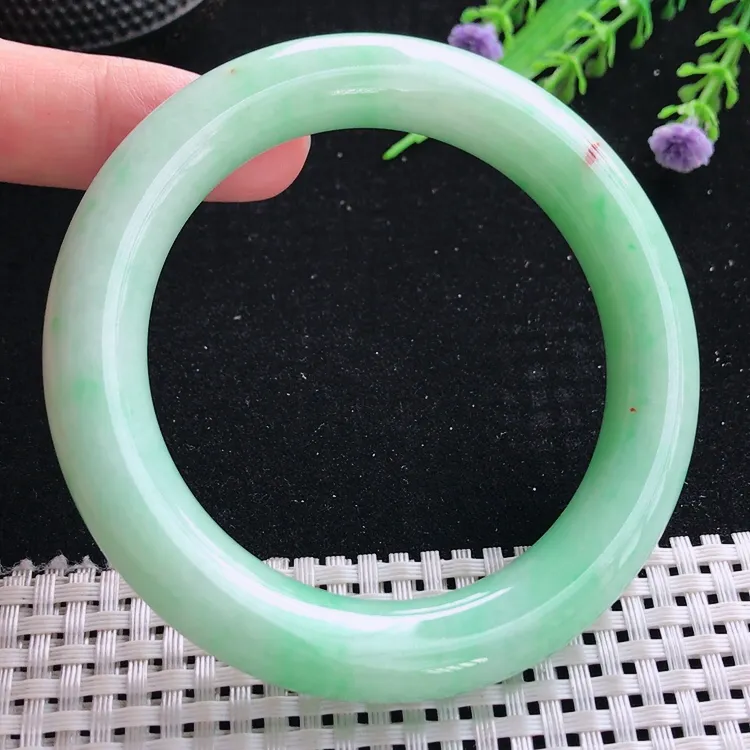 自然光58.5/12.1/11.6老坑温润满绿苹果绿圆条手镯翡翠玉镯美人镯
