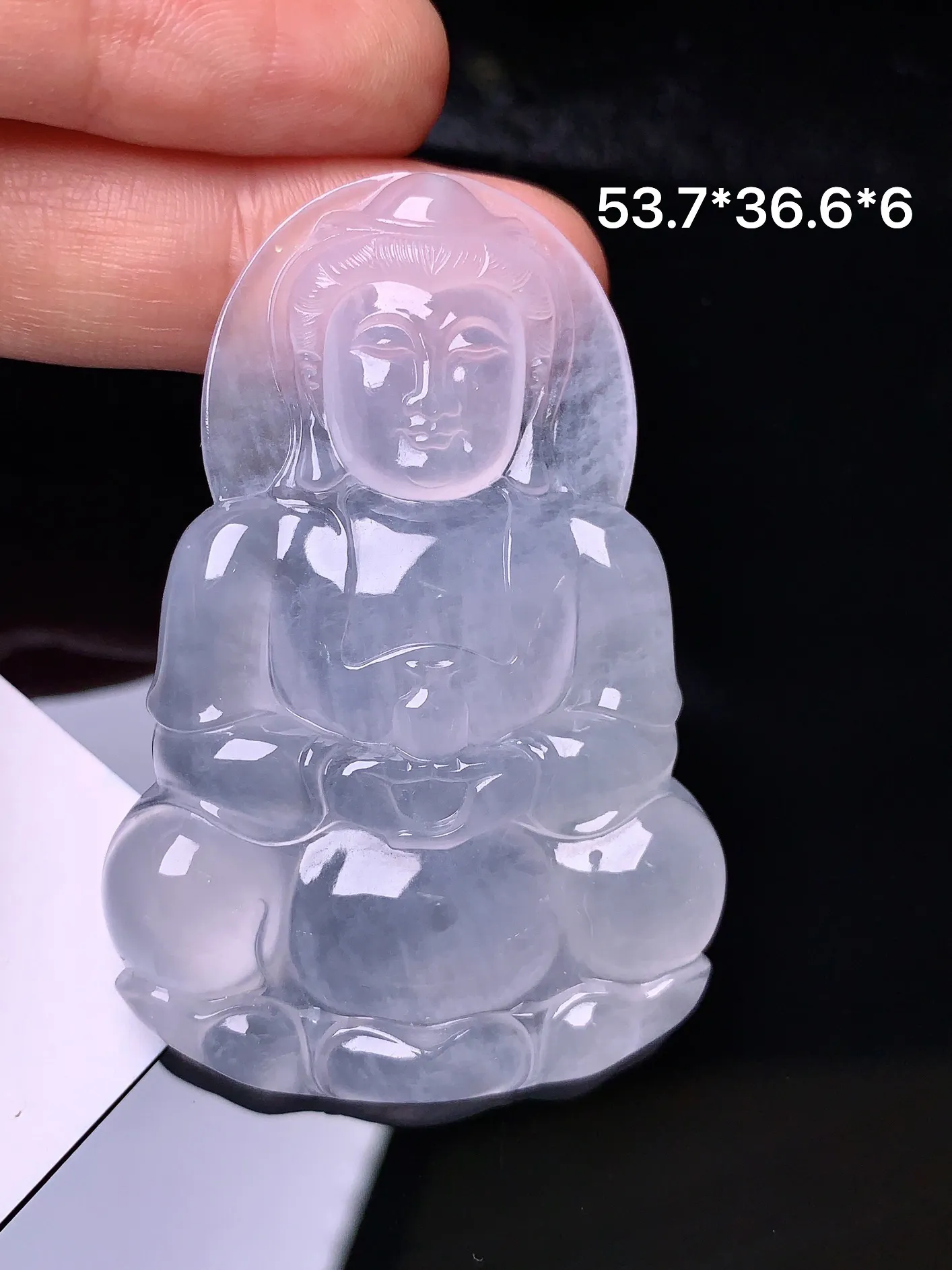 冰种观音吊坠 玉质细腻 水润亮眼  整体尺寸53.7*36.6*6