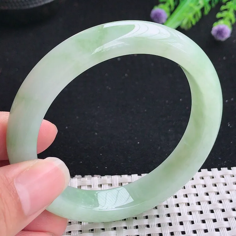 自然光58.5/12.3.8.6老坑冰胶水灵满绿芙蓉种手镯翡翠玉镯美人镯