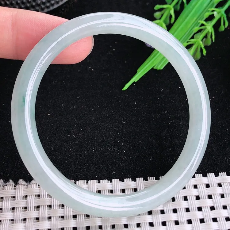 自然光53/6.7/7.1老坑冰胶水灵飘花细条手镯翡翠玉镯叮当镯圆条