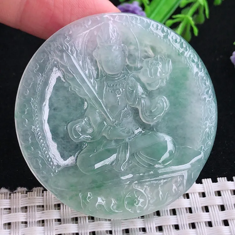 自然光51.3/5.3老坑冰种果冻胶冰晴虚空藏菩萨吊坠翡翠玉坠挂件