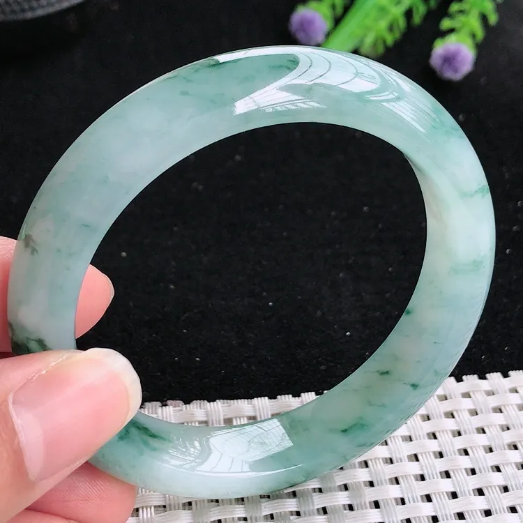 自然光55.5/12.8/8.5老坑冰胶果冻特色飘花手镯翡翠玉镯美人镯