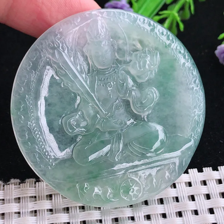 自然光51.3/5.3老坑冰种果冻胶冰晴虚空藏菩萨吊坠翡翠玉坠挂件