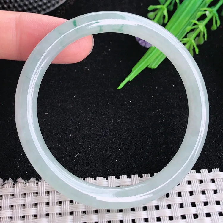 自然光53/6.7/7.1老坑冰胶水灵飘花细条手镯翡翠玉镯叮当镯圆条