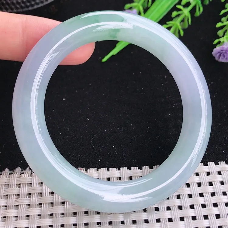 自然光50.8/10.3小圈口老坑冰胶果冻冰晴飘花圆条手镯翡翠玉镯美人镯