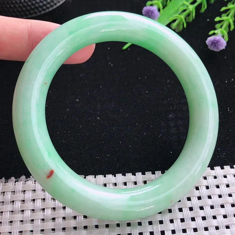 自然光58.5/12.1/11.6老坑温润满绿苹果绿圆条手镯翡翠玉镯美人镯