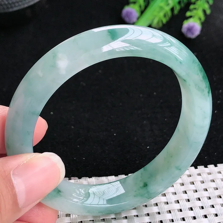 自然光55.5/12.8/8.5老坑冰胶果冻特色飘花手镯翡翠玉镯美人镯