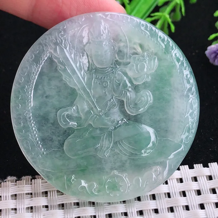 自然光51.3/5.3老坑冰种果冻胶冰晴虚空藏菩萨吊坠翡翠玉坠挂件