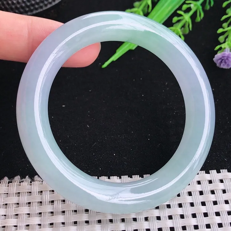 自然光50.8/10.3小圈口老坑冰胶果冻冰晴飘花圆条手镯翡翠玉镯美人镯