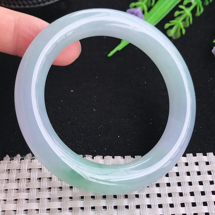 自然光50.8/10.3小圈口老坑冰胶果冻冰晴飘花圆条手镯翡翠玉镯美人镯