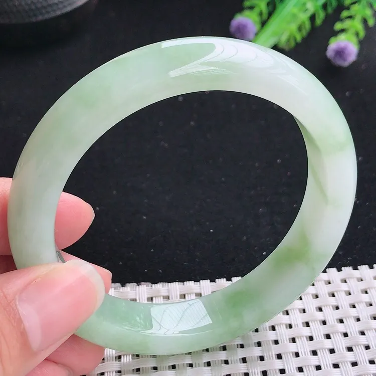 自然光58.5/12.3.8.6老坑冰胶水灵满绿芙蓉种手镯翡翠玉镯美人镯