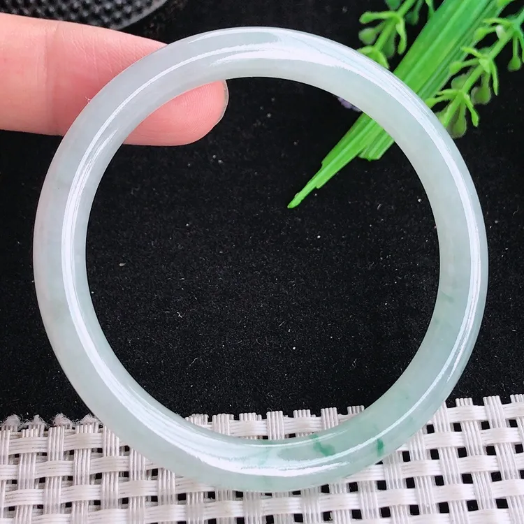 自然光53/6.7/7.1老坑冰胶水灵飘花细条手镯翡翠玉镯叮当镯圆条
