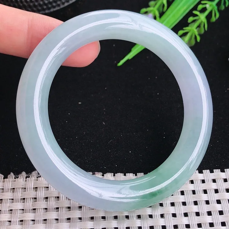 自然光50.8/10.3小圈口老坑冰胶果冻冰晴飘花圆条手镯翡翠玉镯美人镯