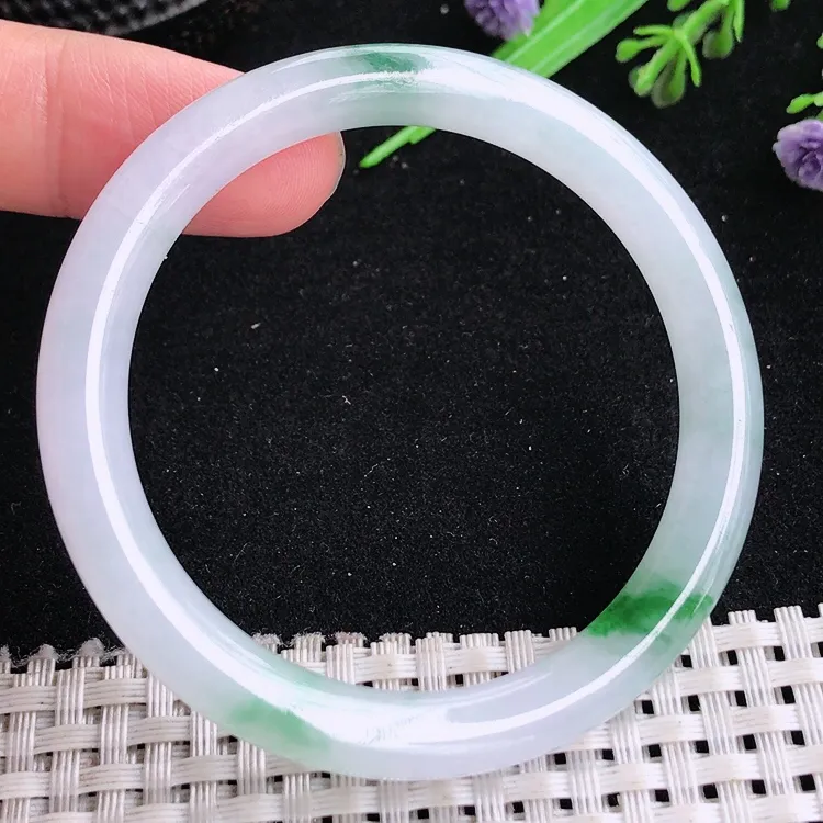 自然光50/7.5老坑冰胶水灵飘花圆条手镯翡翠玉镯美人镯