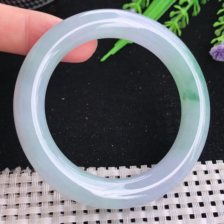 自然光50.8/10.3小圈口老坑冰胶果冻冰晴飘花圆条手镯翡翠玉镯美人镯