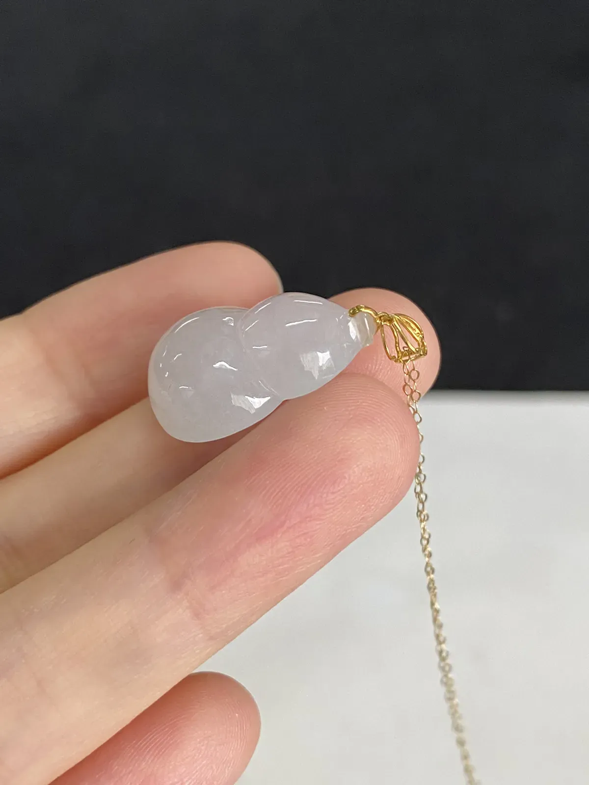 翡翠葫芦，搭配18k金链