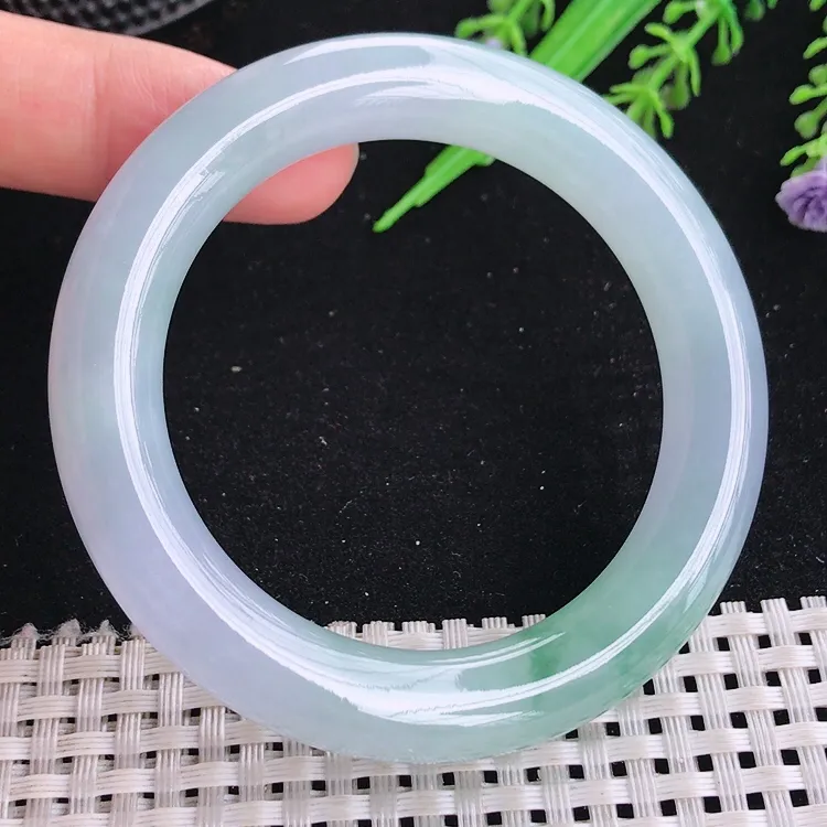 自然光50.8/10.3小圈口老坑冰胶果冻冰晴飘花圆条手镯翡翠玉镯美人镯