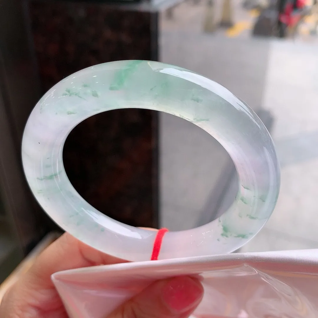 玻璃种紫罗兰飘阳绿 无瑕 尺寸:54.8/11.6 种色俱佳 高品质