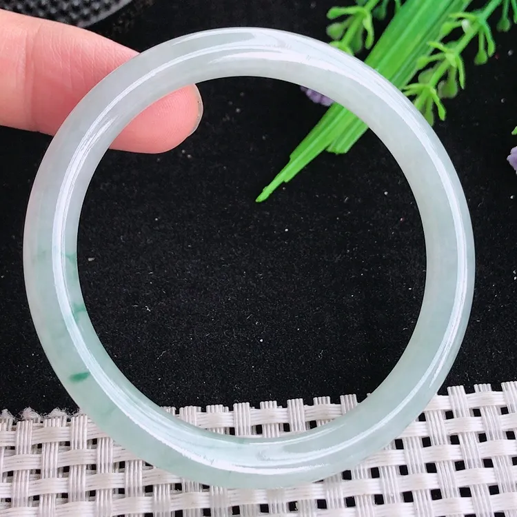 自然光53/6.7/7.1老坑冰胶水灵飘花细条手镯翡翠玉镯叮当镯圆条