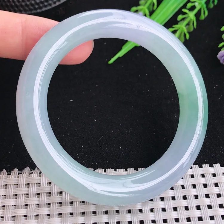 自然光50.8/10.3小圈口老坑冰胶果冻冰晴飘花圆条手镯翡翠玉镯美人镯