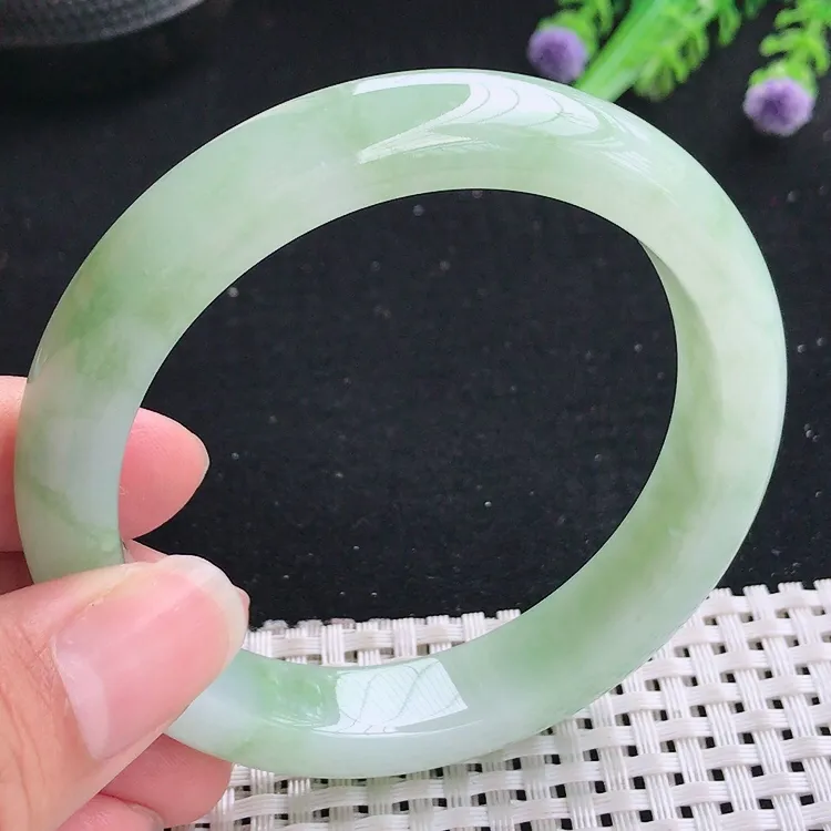 自然光58.5/12.3.8.6老坑冰胶水灵满绿芙蓉种手镯翡翠玉镯美人镯