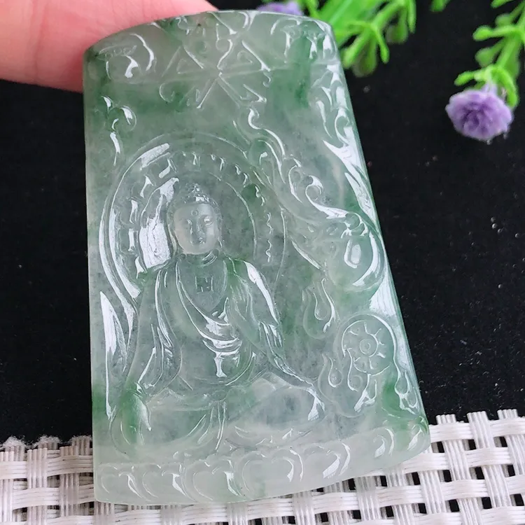 自然光62/42.6/4.8老坑冰透果冻胶冰晴飘花阿弥陀佛吊坠翡翠玉坠挂件