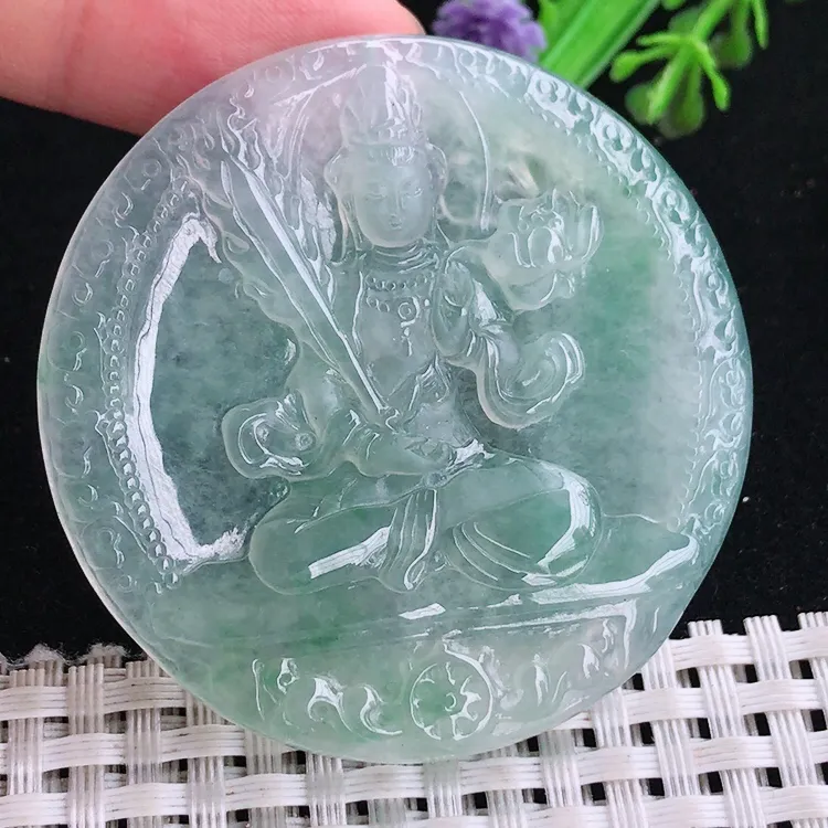 自然光51.3/5.3老坑冰种果冻胶冰晴虚空藏菩萨吊坠翡翠玉坠挂件