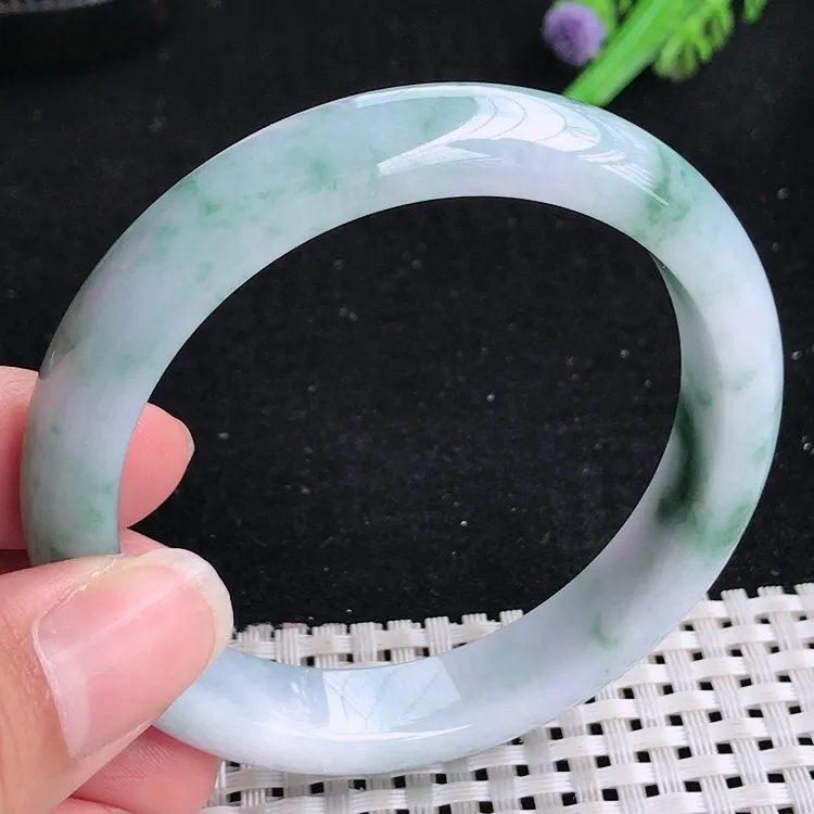 自然光56老坑精美冰润飘花手镯宽边翡翠玉镯美人镯56/11.6/8