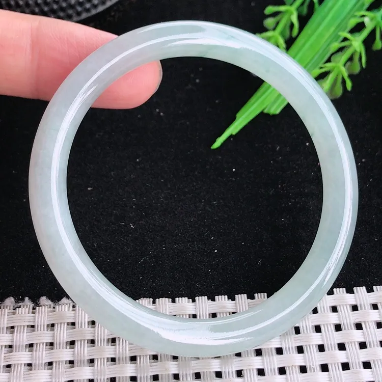 自然光53/6.7/7.1老坑冰胶水灵飘花细条手镯翡翠玉镯叮当镯圆条