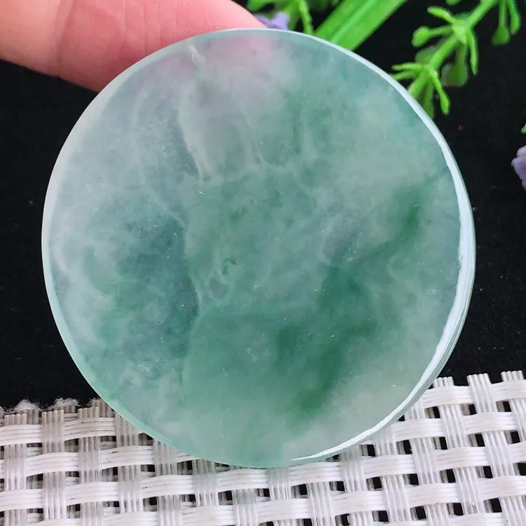 自然光49.5/4.6老坑冰胶水灵果冻胶飘花普贤菩萨吊坠翡翠玉坠挂件