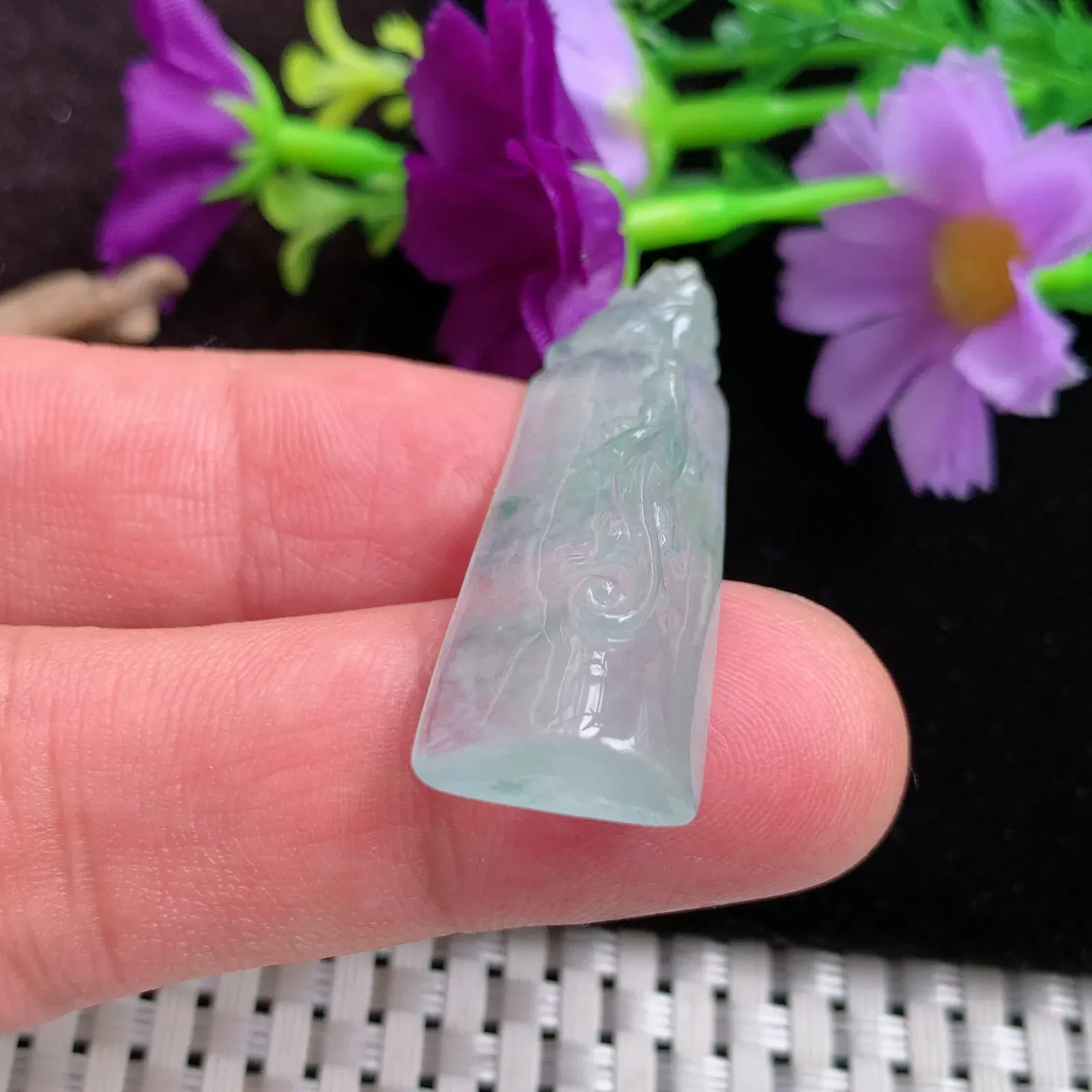 x54实拍44.5*14.3*7.8天然翡翠冰种望子成龙吊坠 螭龙颈坠