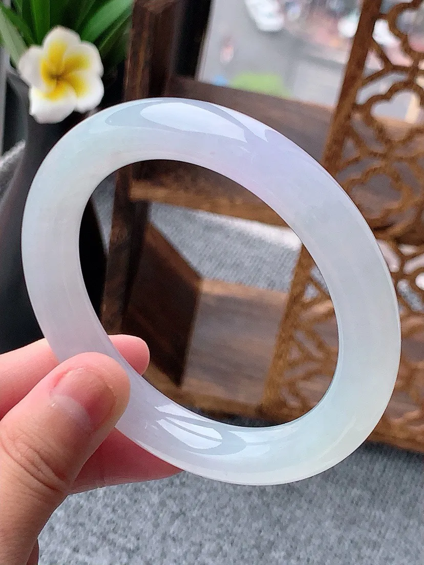 a货翡翠老坑淡紫罗兰圆条手镯59-60大圈口 尺寸59.8×11.3mm 重量74.69g 0617