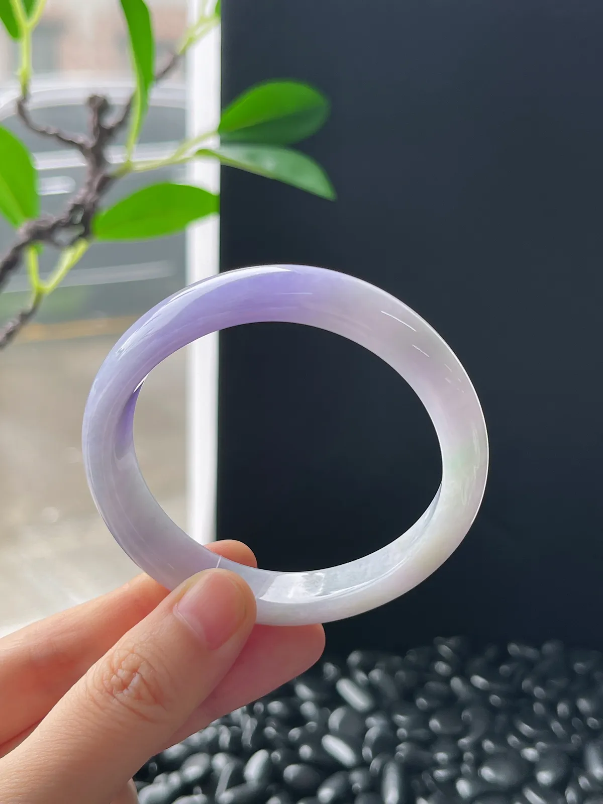 贵妃镯56圈口，翡翠糯化种紫色手镯