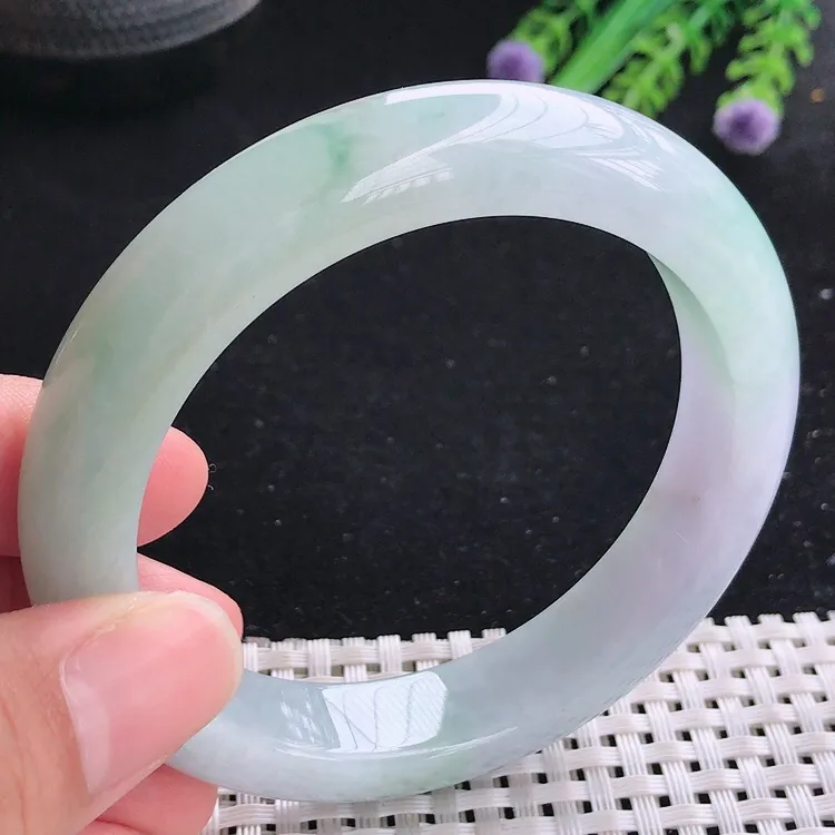 自然光58.5/12.9/9.5老坑冰润起胶飘花手镯翡翠玉镯