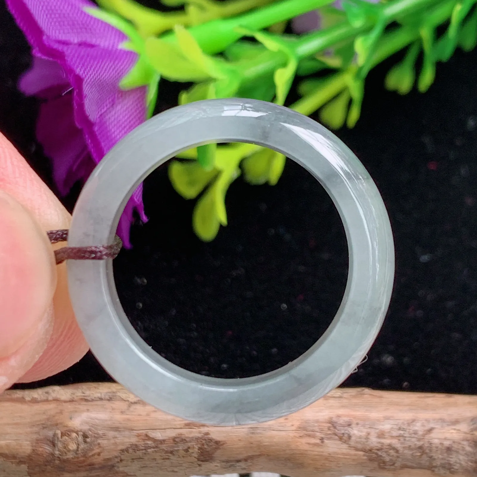 lz实拍18*5.8*3.3天然翡翠黑鸡花戒指玉指环18mm内径