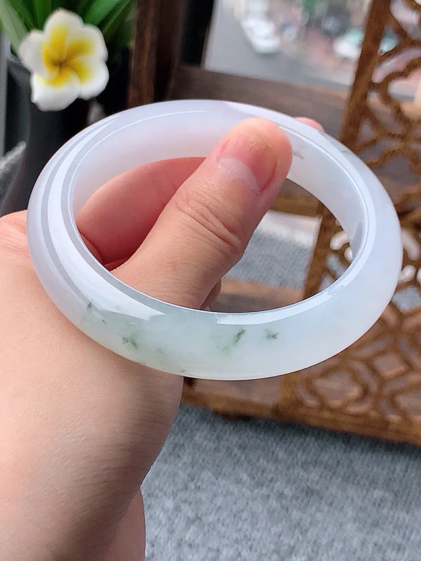 a货翡翠老坑冰种飘花正装正圈手镯57-58圈口 尺寸57.5×12.5×8.8mm 重量67.78g 0617