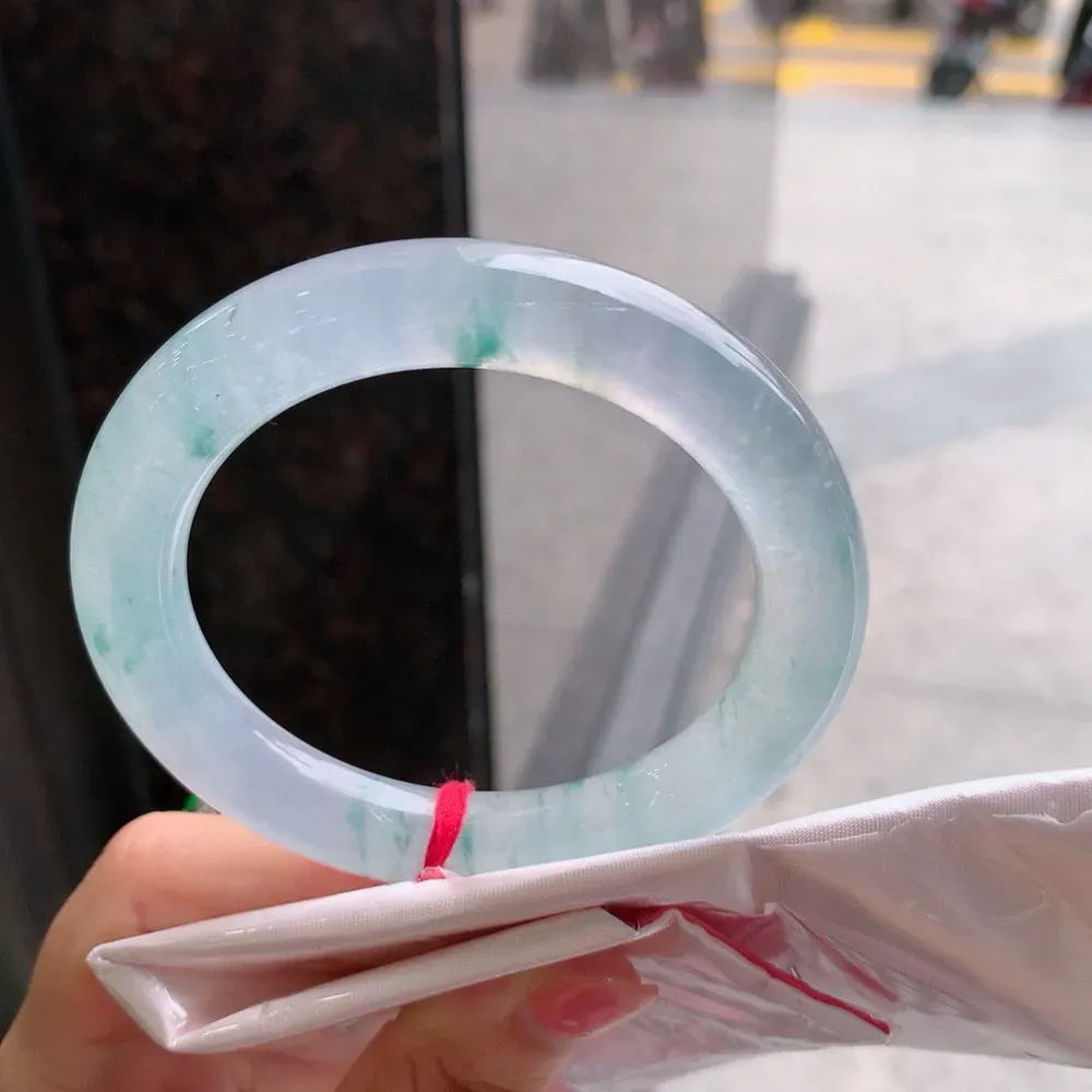 圆条玻璃种飘花 无瑕 尺寸:58.7/11 种水好