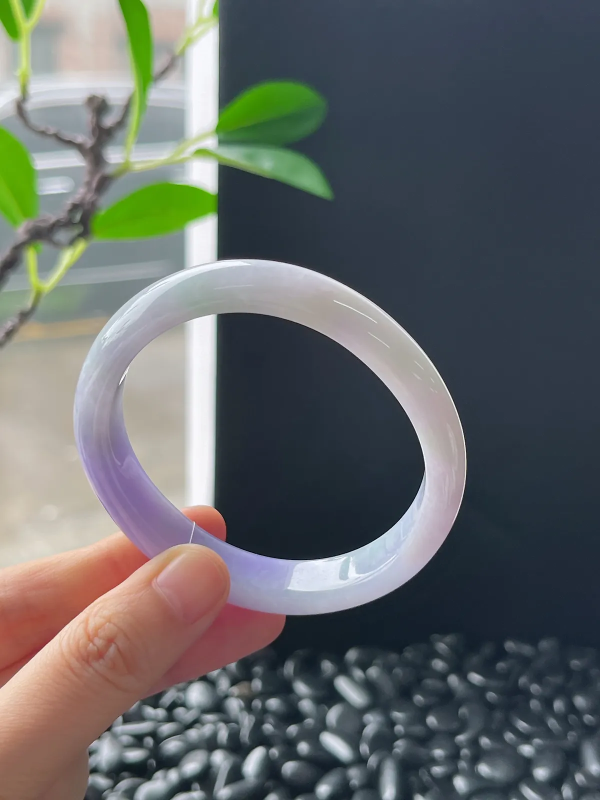 贵妃镯56圈口，翡翠糯化种紫色手镯