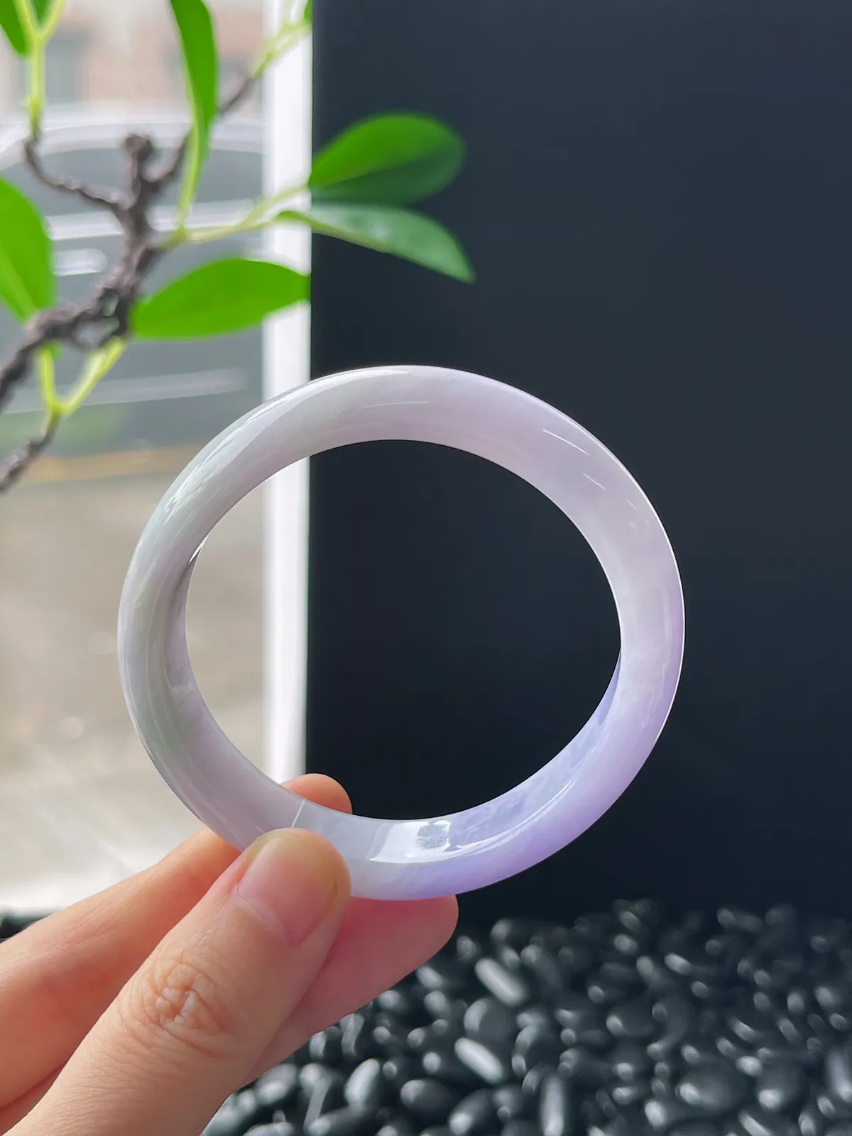 贵妃镯56圈口，翡翠糯化种紫色手镯