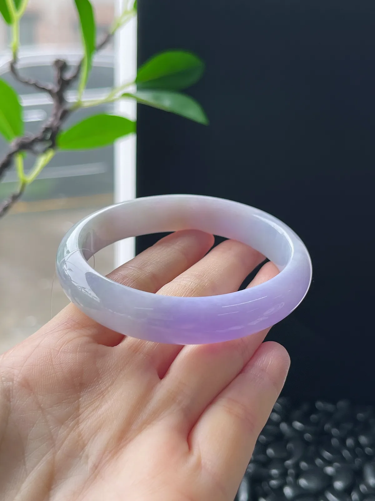 贵妃镯56圈口，翡翠糯化种紫色手镯