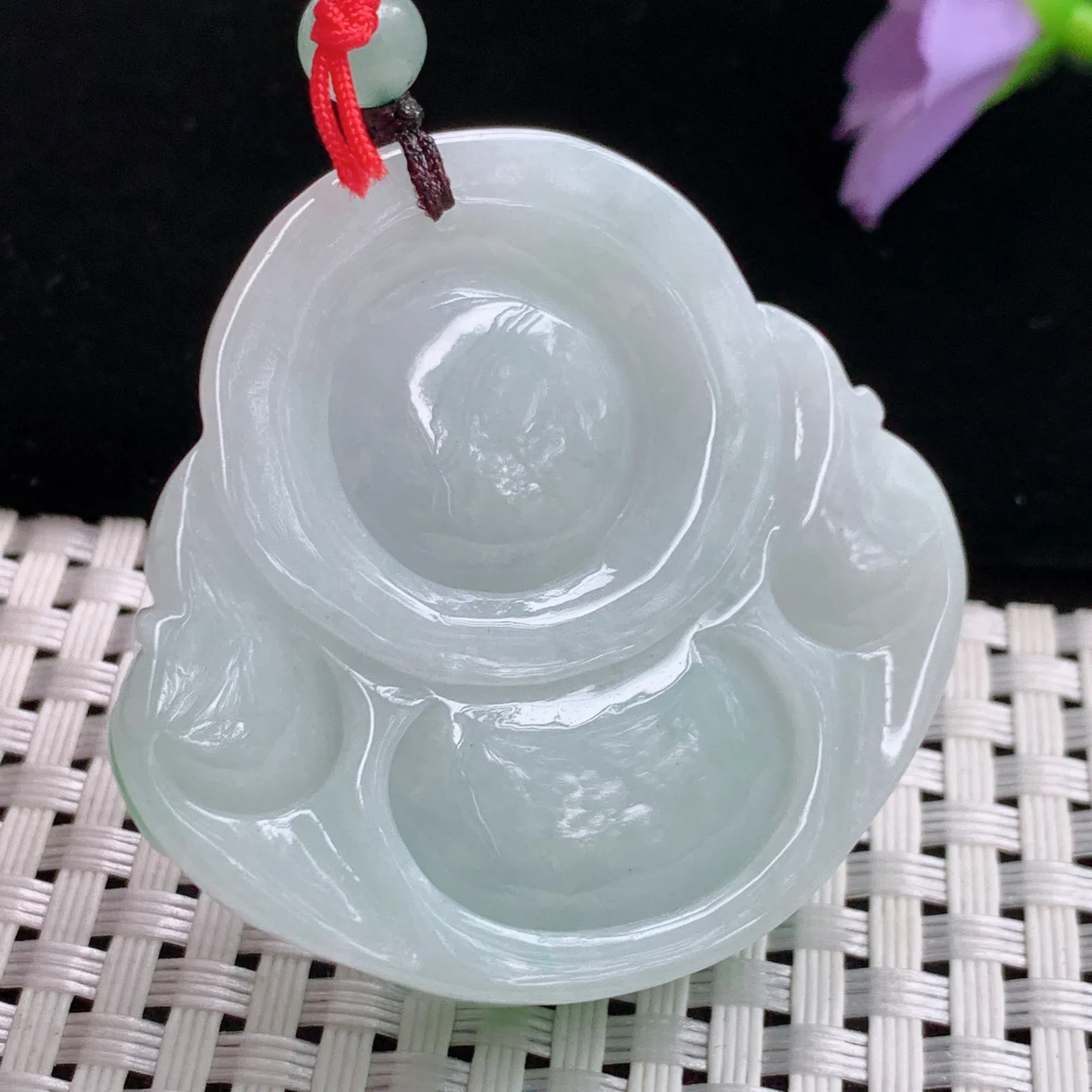 Zen实拍44.5*48*12.5老坑精雕饱满飘阳绿大佛公 翡翠尼勒佛玉吊坠