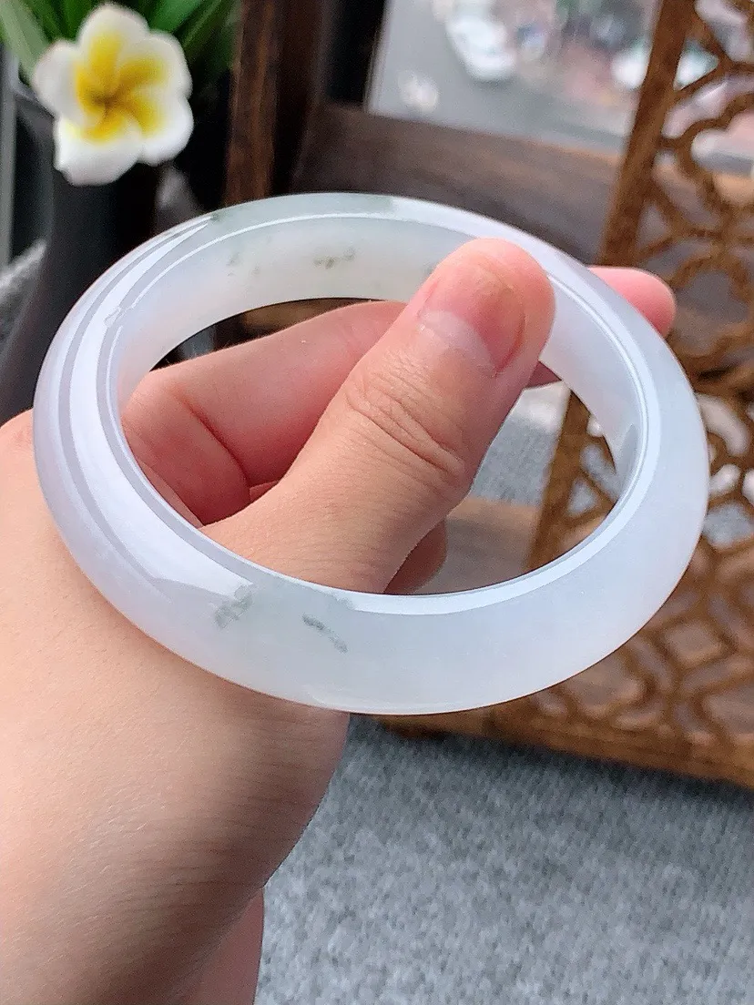 a货翡翠老坑冰种飘花正装正圈手镯57-58圈口 尺寸57.5×12.5×8.8mm 重量67.78g 0617