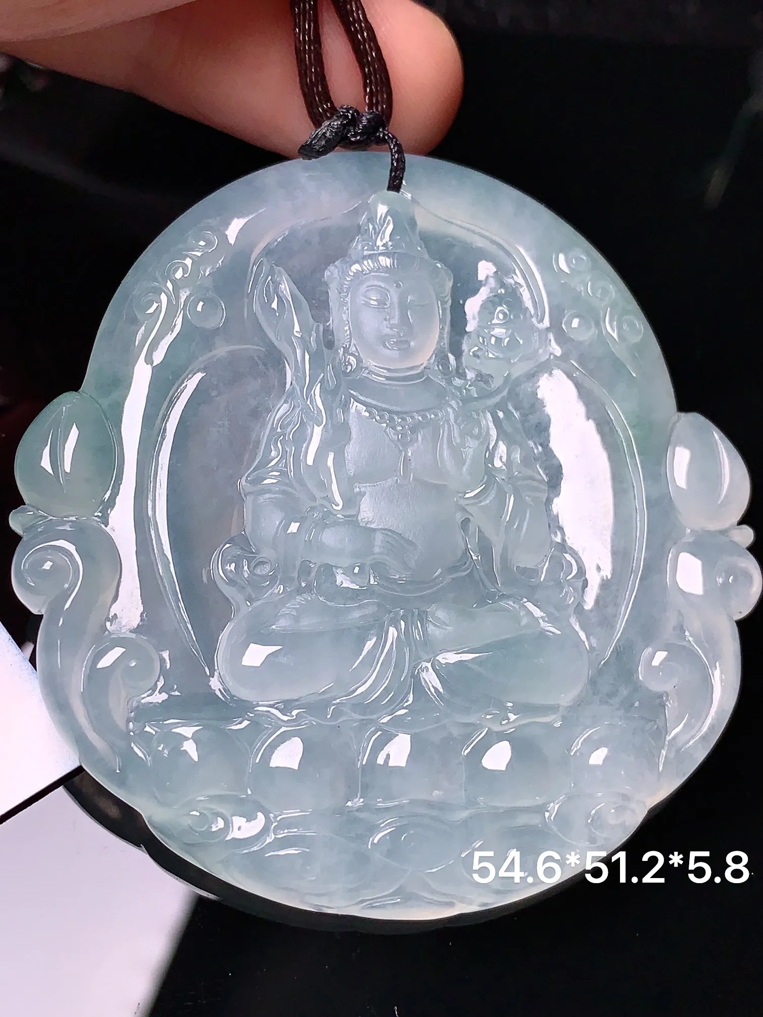 冰种大势至观音菩萨吊坠 玉质细腻 水润亮眼  整体尺寸54.6*51.2*5.8