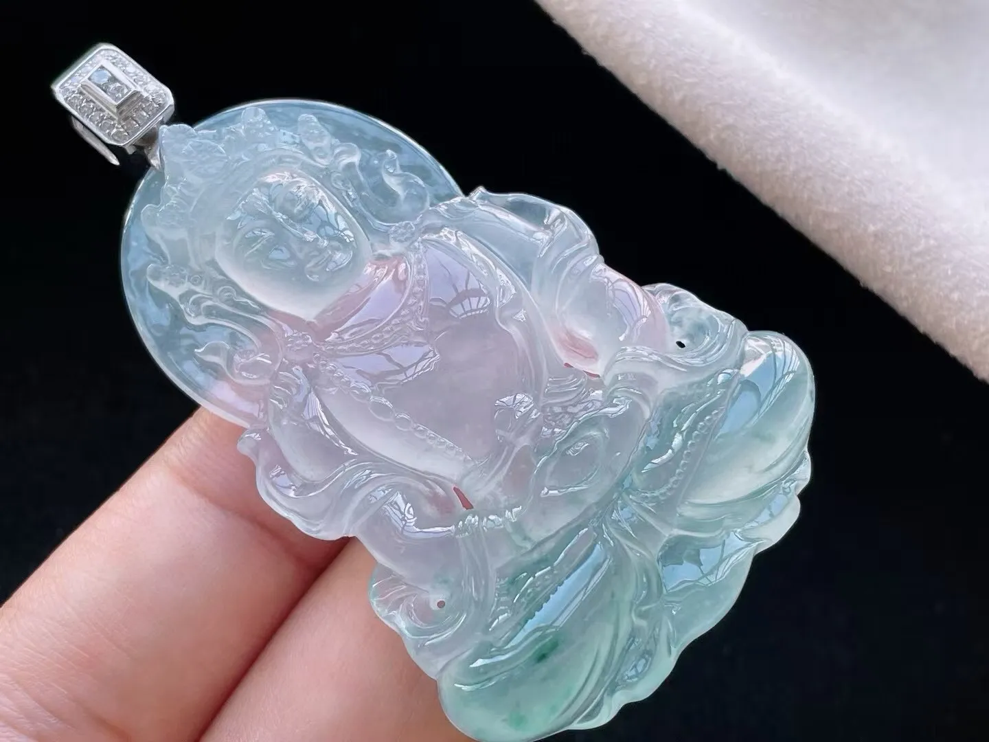 老坑冰种起胶飘花渡母吊坠