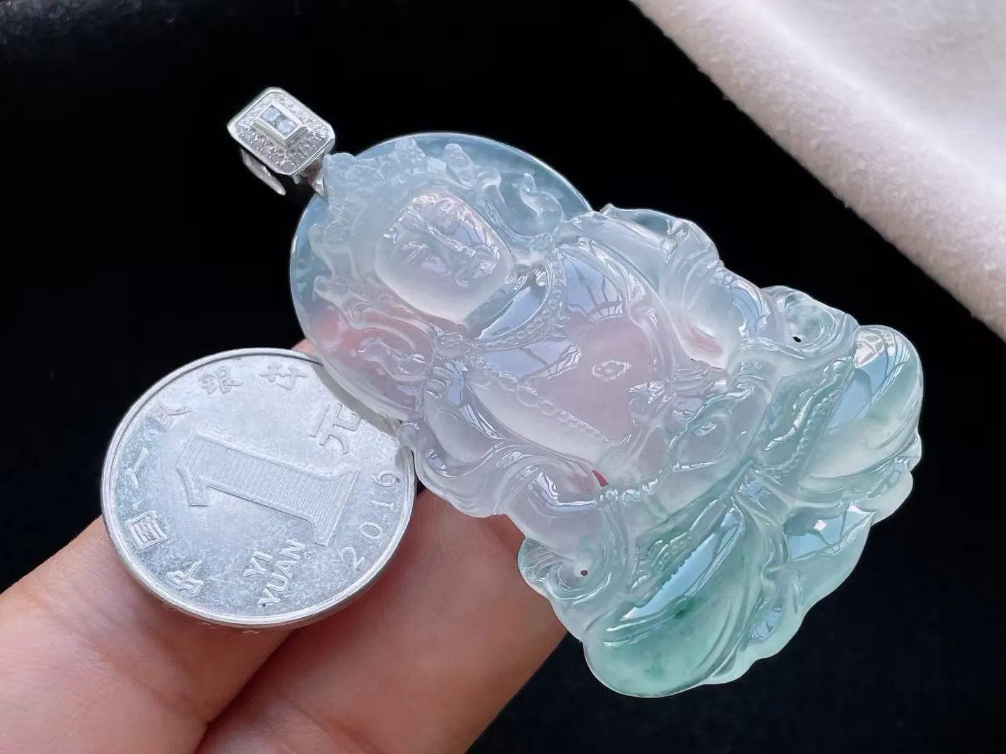 老坑冰种起胶飘花渡母吊坠