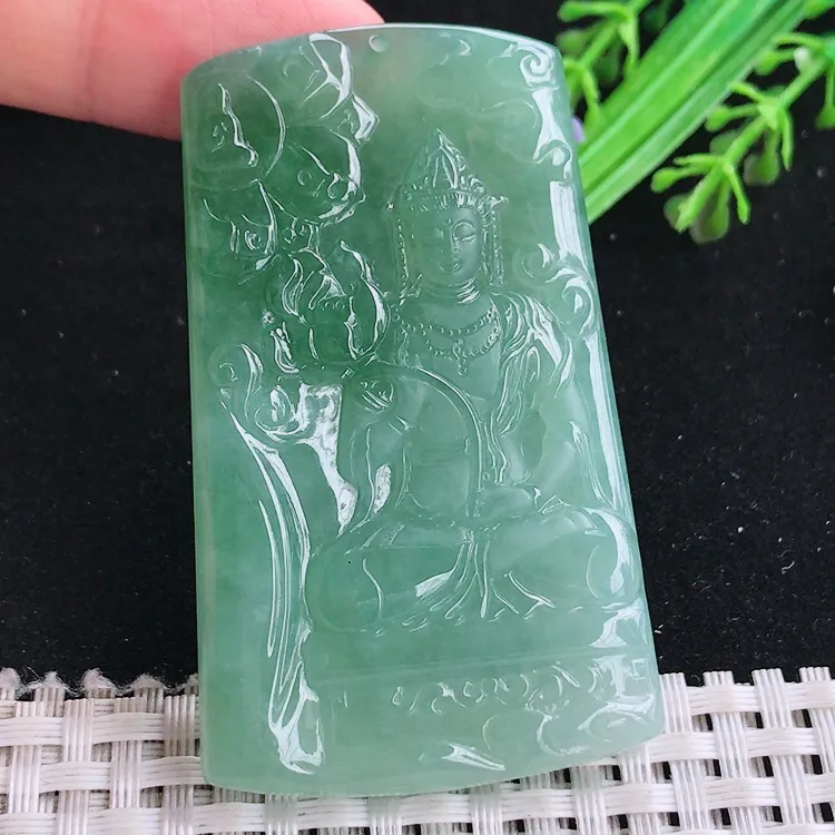 自然光62/37.5/5.8老坑冰胶果冻冰晴满绿持莲观音大势至菩萨吊坠翡翠玉坠挂件