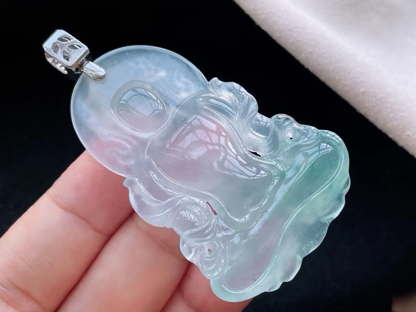 老坑冰种起胶飘花渡母吊坠