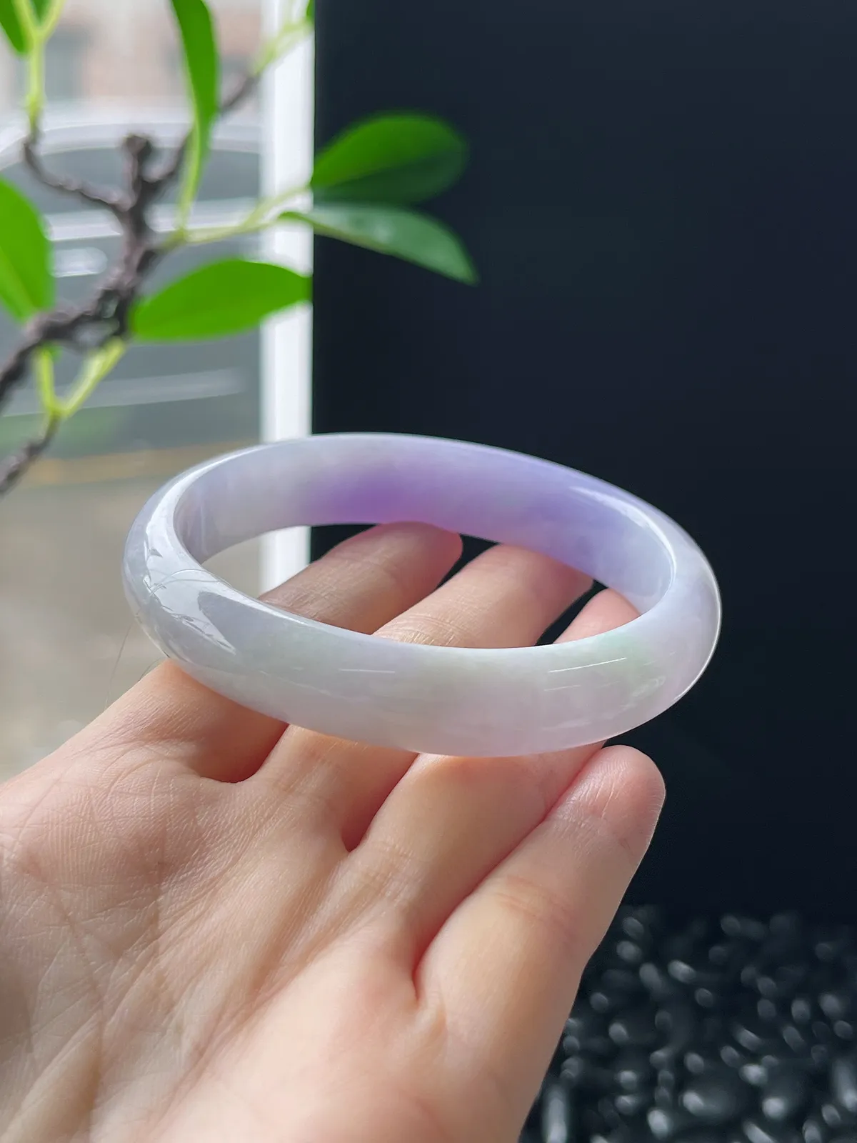 贵妃镯56圈口，翡翠糯化种紫色手镯